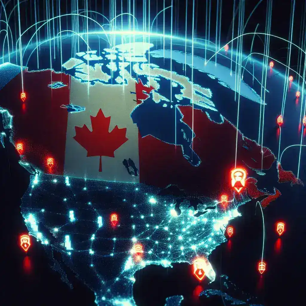 "Gráfico ilustrativo dos ataques cibernéticos ligados à China contra empresas de telecomunicações no Canadá, destacando as vulnerabilidades e as medidas de segurança recomendadas."